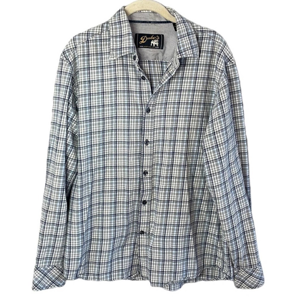 Duke’s Sportswear Men’s Blue / Gray Plaid Long Sleeve Shirt Size Large